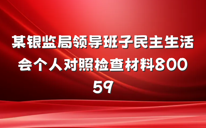 某银监局领导班子民主生活会个人对照检查材料80059