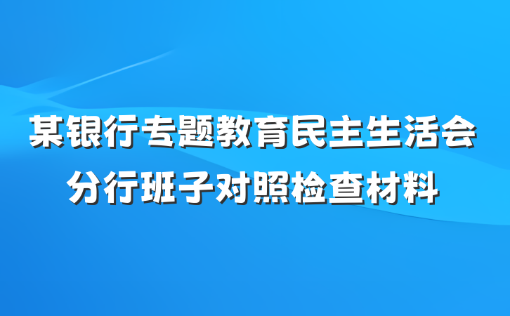 某银行专题教育民主生活会分行班子对照检查材料