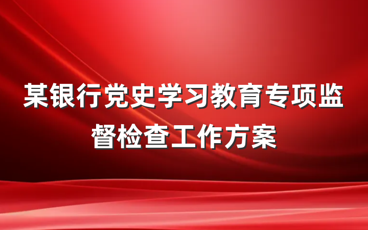 某银行党史学习教育专项监督检查工作方案