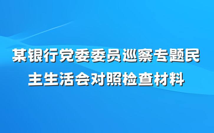 某银行党委委员巡察专题民主生活会对照检查材料