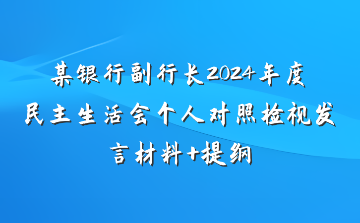 某银行副行长2024年度民主生活会个人对照检视发言材料 提纲