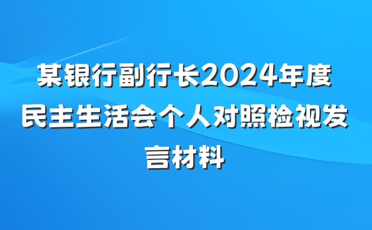 某银行副行长2024年度民主生活会个人对照检视发言材料