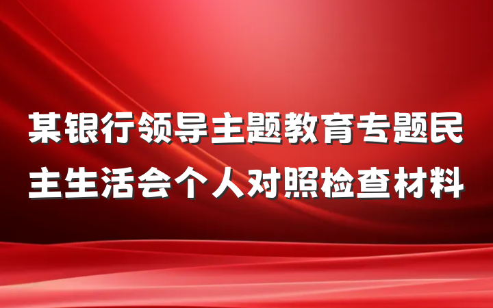 某银行领导主题教育专题民主生活会个人对照检查材料
