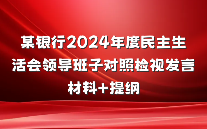 某银行2024年度民主生活会领导班子对照检视发言材料 提纲