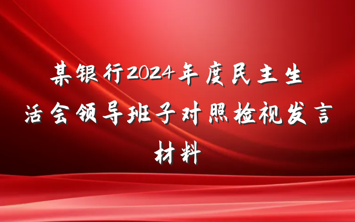 某银行2024年度民主生活会领导班子对照检视发言材料
