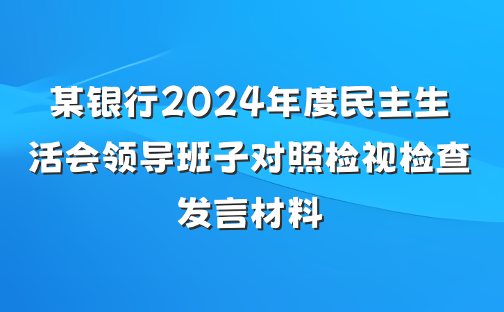 某银行2024年度民主生活会领导班子对照检视检查发言材料