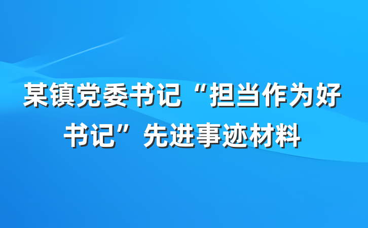 某镇党委书记“担当作为好书记”先进事迹材料