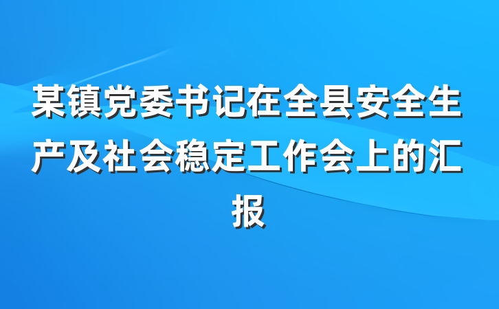 某镇党委书记在全县安全生产及社会稳定工作会上的汇报