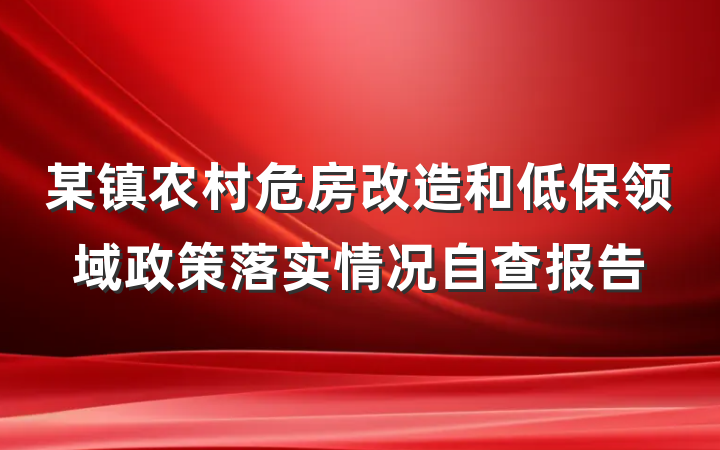 某镇农村危房改造和低保领域政策落实情况自查报告