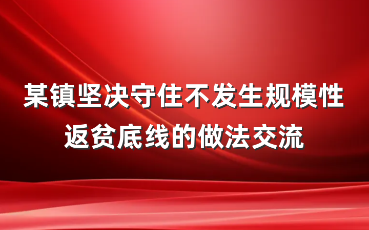 某镇坚决守住不发生规模性返贫底线的做法交流
