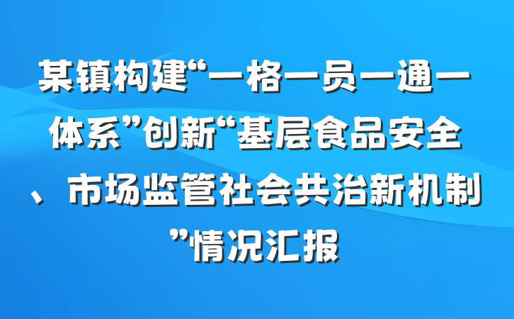 某镇构建“一格一员一通一体系”创新“基层食品安全、市场监管社会共治新机制”情况汇报
