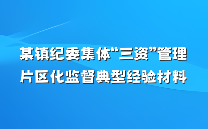 某镇纪委集体“三资”管理片区化监督典型经验材料