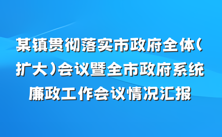 某镇贯彻落实市政府全体(扩大)会议暨全市政府系统廉政工作会议情况汇报