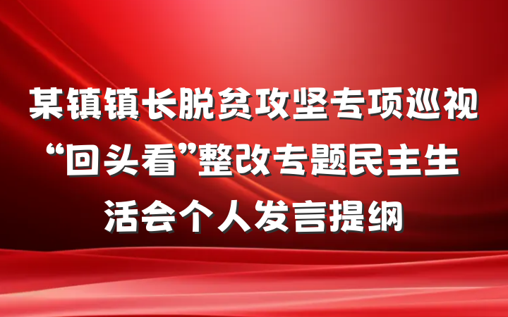 某镇镇长脱贫攻坚专项巡视“回头看”整改专题民主生活会个人发言提纲