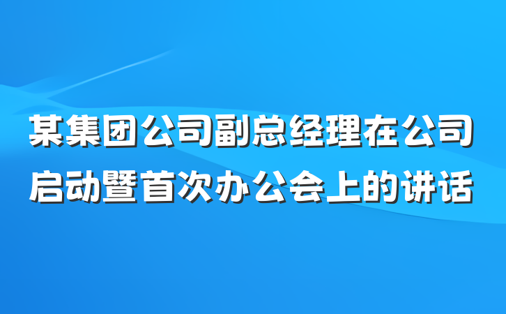 某集团公司副总经理在公司启动暨首次办公会上的讲话