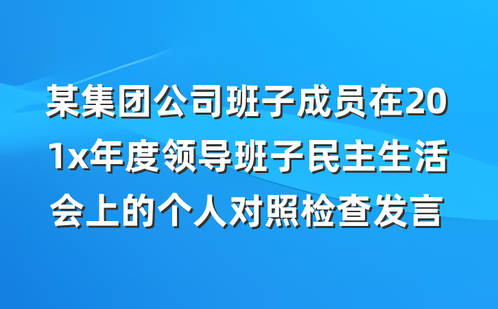 某集团公司班子成员在201x年度领导班子民主生活会上的个人对照检查发言