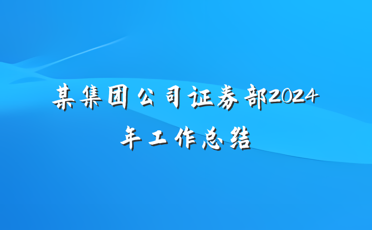 某集团公司证券部2024年工作总结