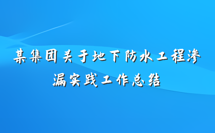 某集团关于地下防水工程渗漏实践工作总结