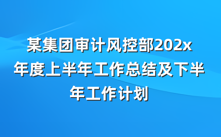 某集团审计风控部202x年度上半年工作总结及下半年工作计划