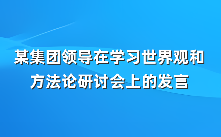 某集团领导在学习世界观和方法论研讨会上的发言