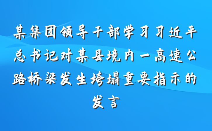 某集团领导干部学习习近平总书记对某县境内一高速公路桥梁发生垮塌重要指示的发言