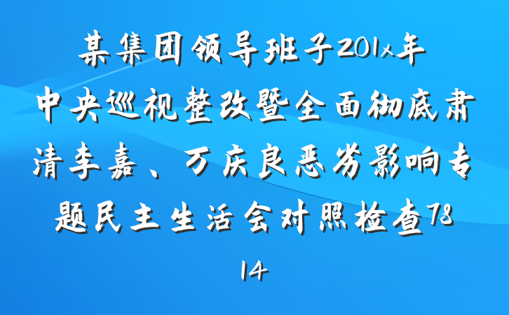 某集团领导班子201x年中央巡视整改暨全面彻底肃清李嘉、万庆良恶劣影响专题民主生活会对照检查7814