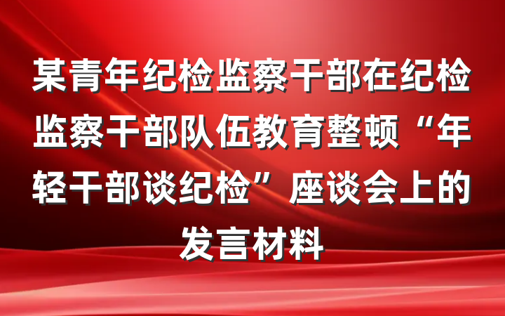 某青年纪检监察干部在纪检监察干部队伍教育整顿“年轻干部谈纪检”座谈会上的发言材料