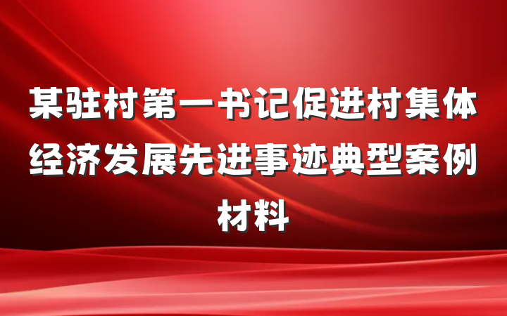 某驻村第一书记促进村集体经济发展先进事迹典型案例材料