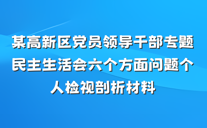 某高新区党员领导干部专题民主生活会六个方面问题个人检视剖析材料