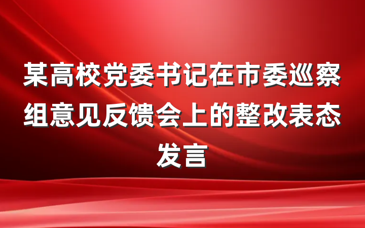 某高校党委书记在市委巡察组意见反馈会上的整改表态发言