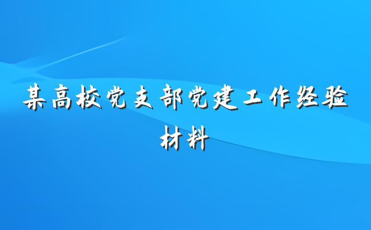 某高校党支部党建工作经验材料