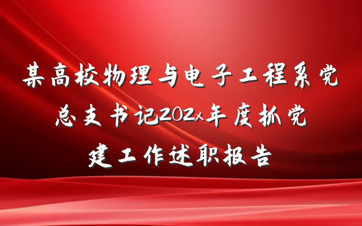 某高校物理与电子工程系党总支书记202x年度抓党建工作述职报告