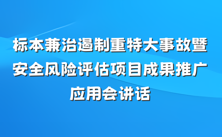 标本兼治遏制重特大事故暨安全风险评估项目成果推广应用会讲话