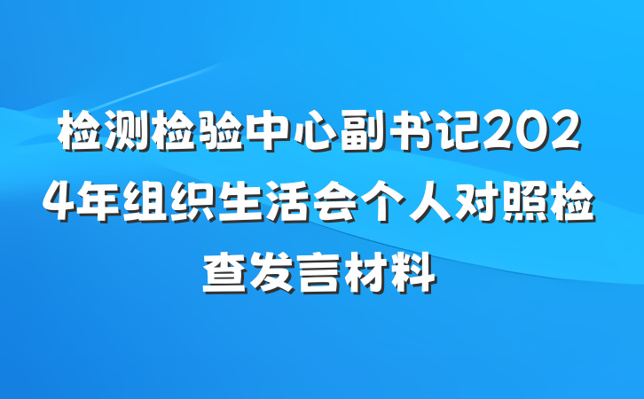 检测检验中心副书记2024年组织生活会个人对照检查发言材料
