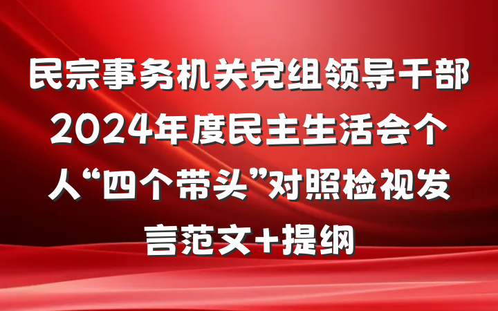 民宗事务机关党组领导干部2024年度民主生活会个人“四个带头”对照检视发言范文 提纲