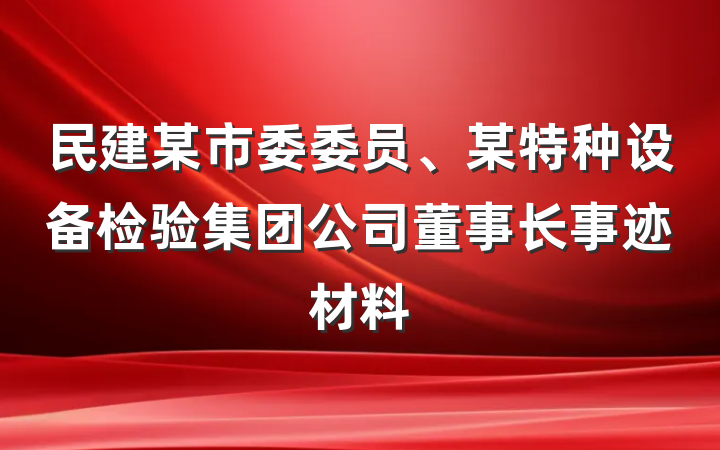 民建某市委委员、某特种设备检验集团公司董事长事迹材料