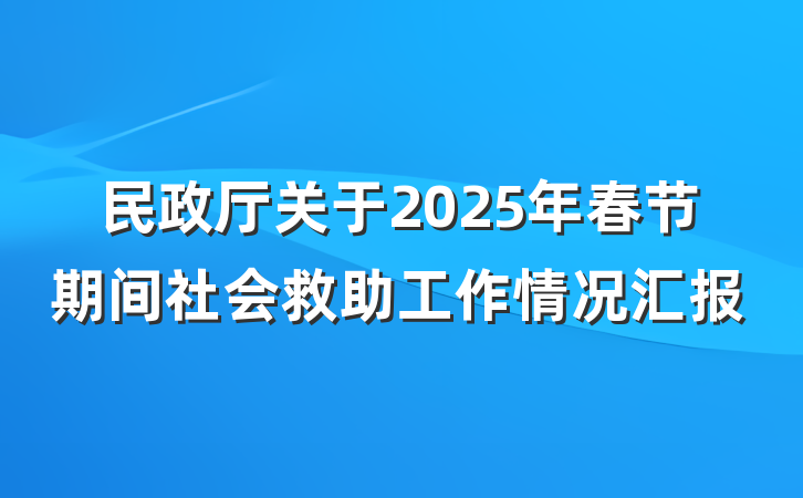 民政厅关于2025年春节期间社会救助工作情况汇报