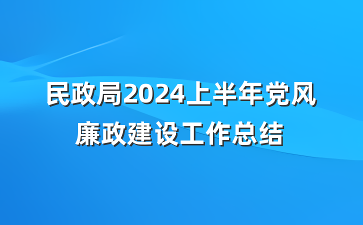 民政局2024上半年党风廉政建设工作总结