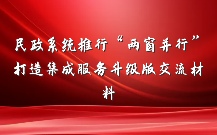 民政系统推行“两窗并行”打造集成服务升级版交流材料