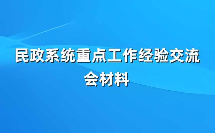 民政系统重点工作经验交流会材料