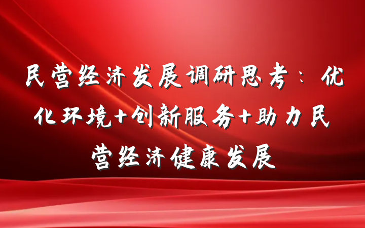 民营经济发展调研思考：优化环境 创新服务 助力民营经济健康发展