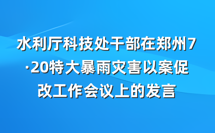水利厅科技处干部在郑州7·20特大暴雨灾害以案促改工作会议上的发言