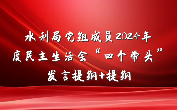 水利局党组成员2024年度民主生活会“四个带头”发言提纲 提纲
