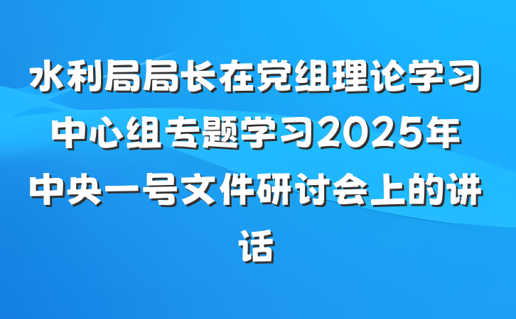 水利局局长在党组理论学习中心组专题学习2025年中央一号文件研讨会上的讲话