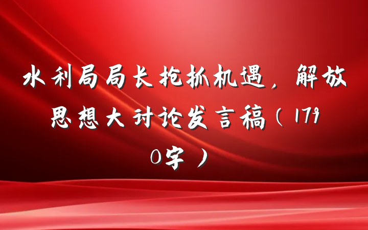 水利局局长抢抓机遇，解放思想大讨论发言稿（1790字）