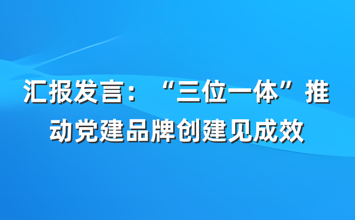 汇报发言：“三位一体”推动党建品牌创建见成效