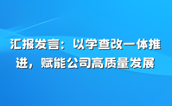汇报发言：以学查改一体推进，赋能公司高质量发展