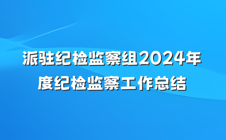 派驻纪检监察组2024年度纪检监察工作总结