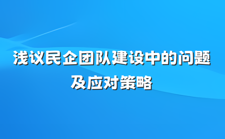 浅议民企团队建设中的问题及应对策略