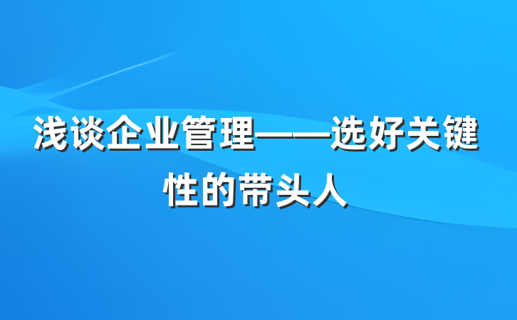 浅谈企业管理——选好关键性的带头人